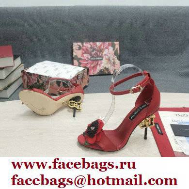 Dolce  &  Gabbana DG Logo Heel 10.5cm Black Red Roses Sandals Red 2022